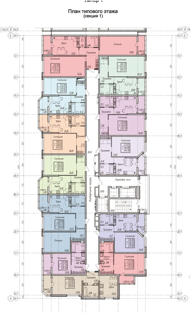 план типового этажа жилого комплекса Новая высота в Краснодаре